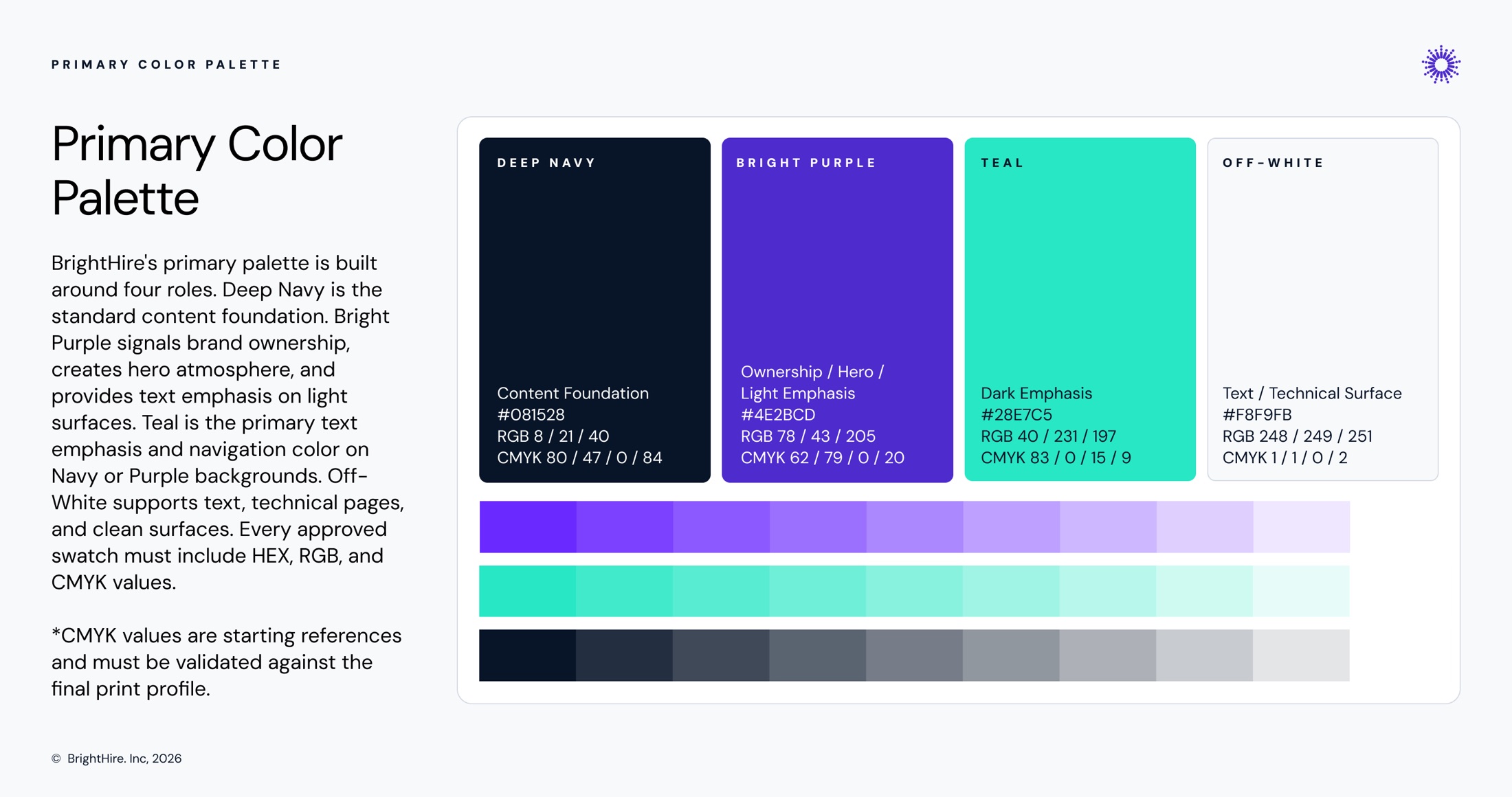BrightHire colour palette