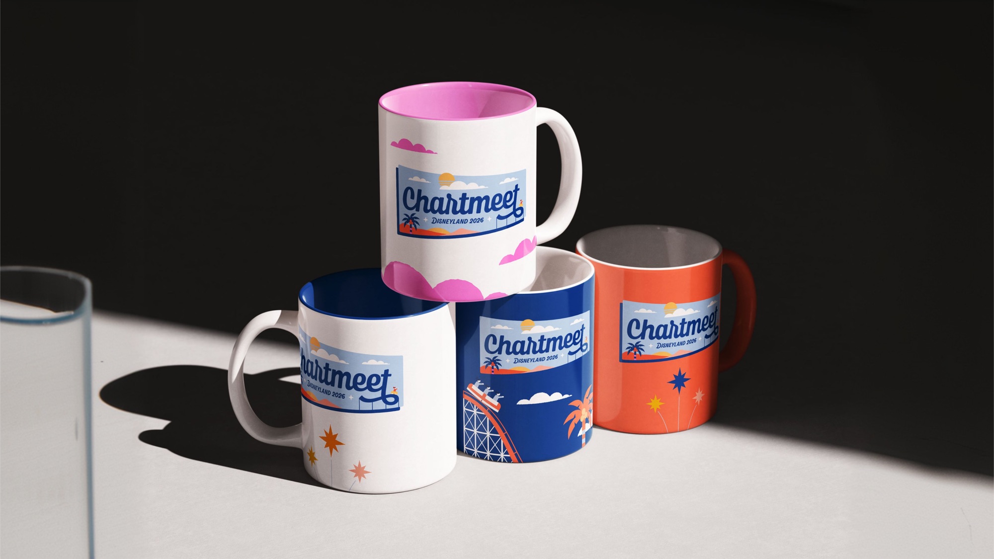 Chartmeet-branded mugs in the sunshine