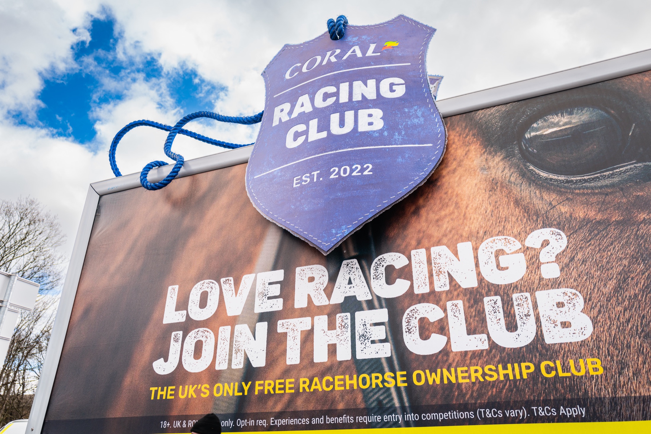 Custom 48-sheet billboard with a 3D Coral Racing Club badge breaking out of the frame