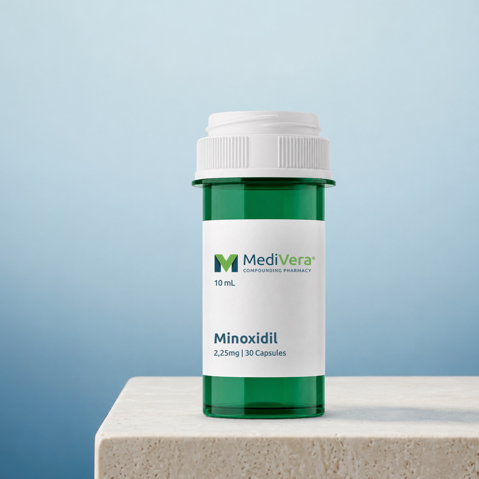 Photoreal mockup of a MediVera pill bottle label