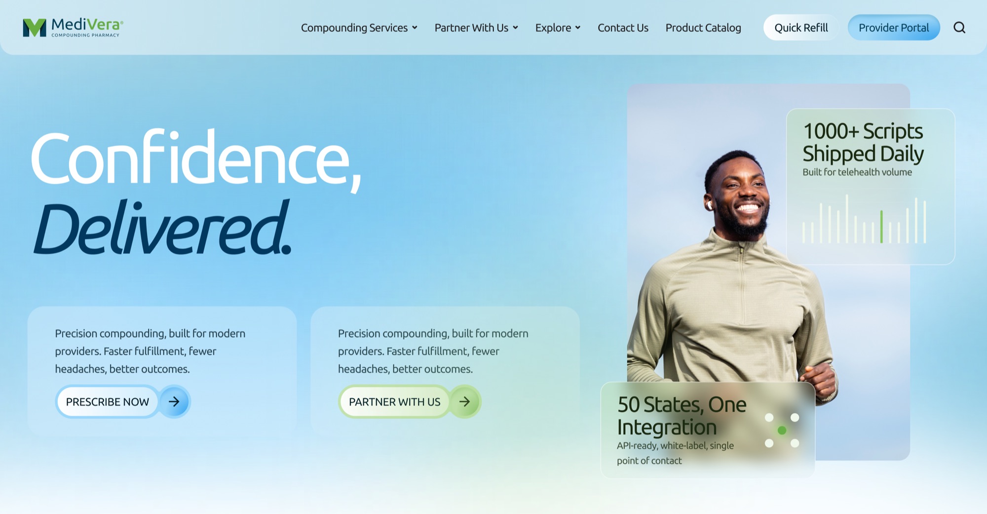 MediVera website hero: “Confidence, Delivered.”
