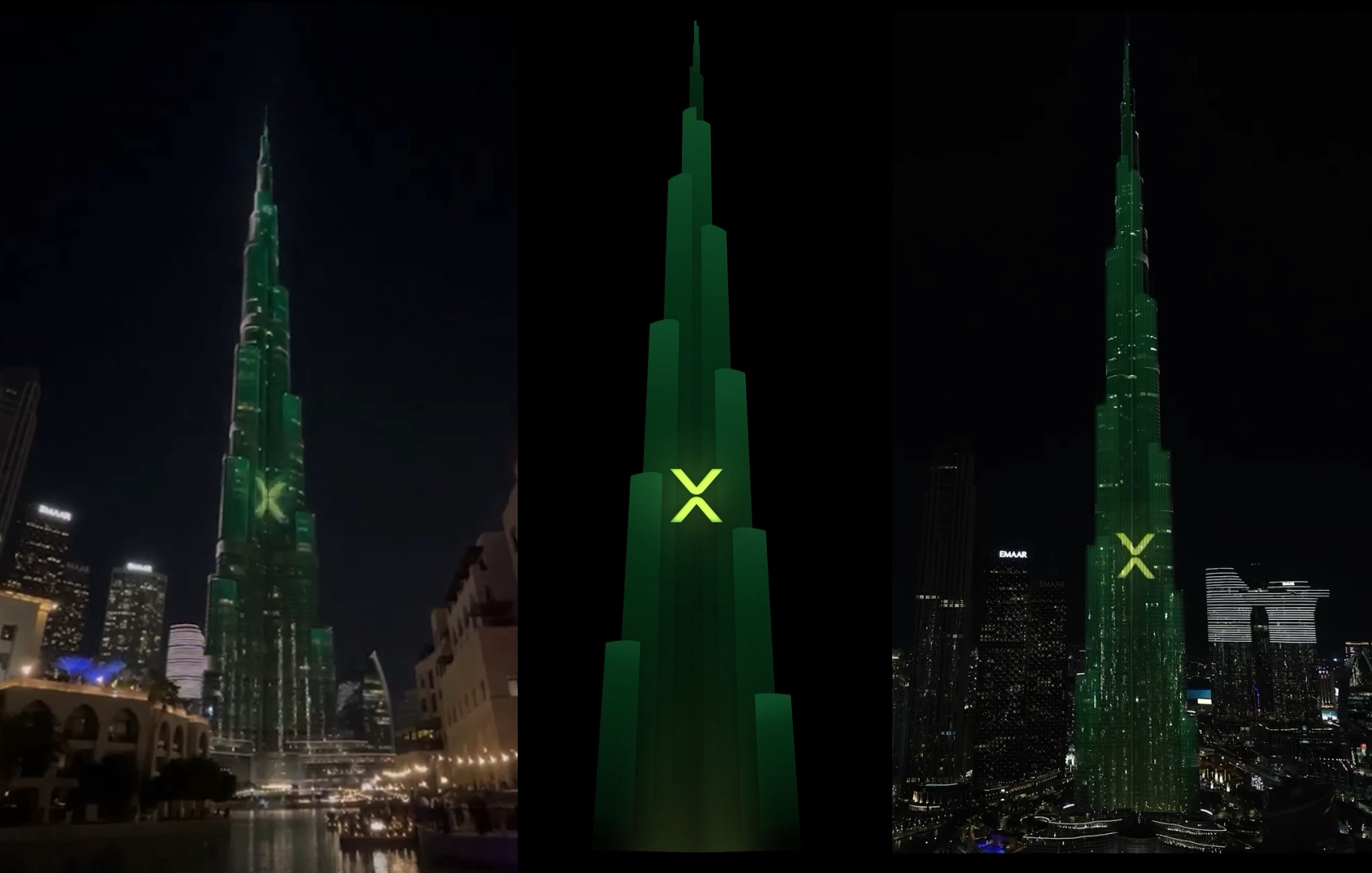 WHX X mark projected on the Burj Khalifa, with previs in the centre